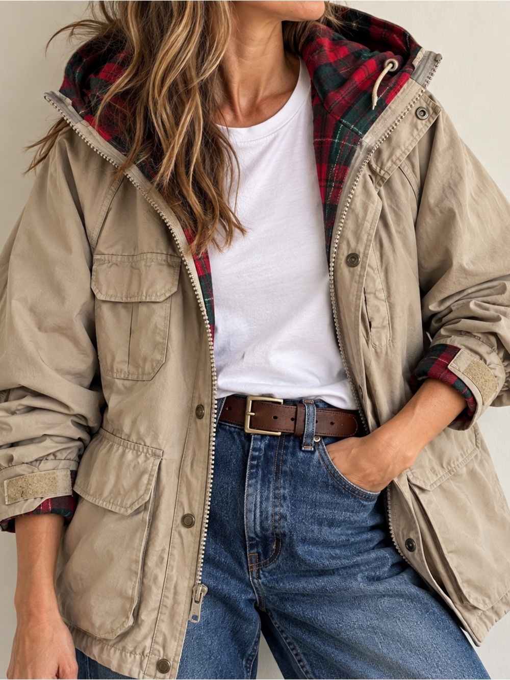 Vintage Woolrich Woman Mountain Parka Plaid Lined Hooded Barn Jacket USA